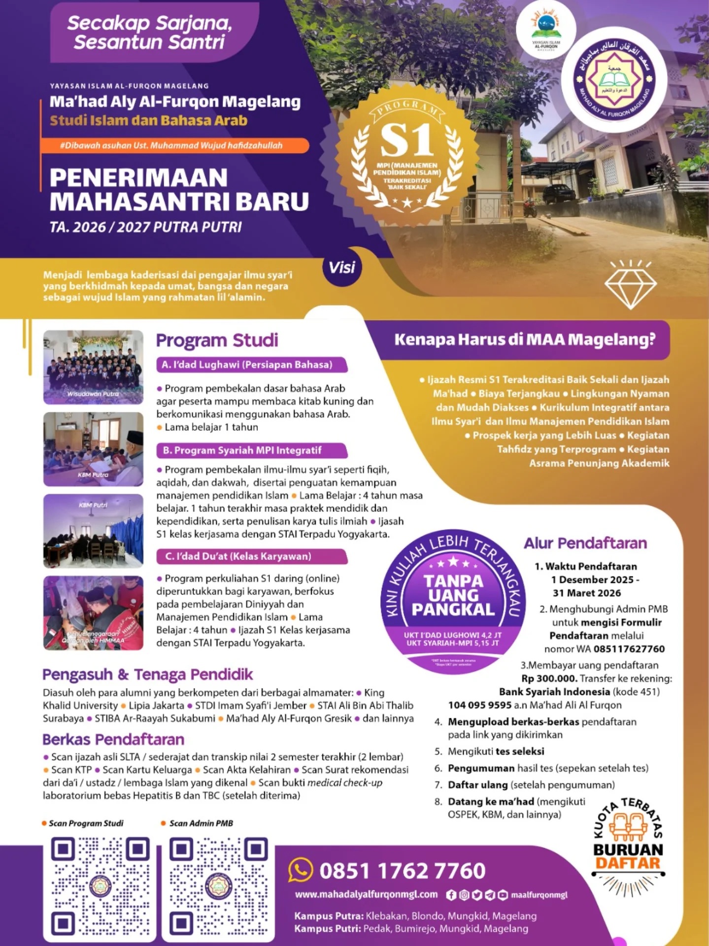 Poster PMB Ma'had Aly Al-Furqon Magelang 2026/2027